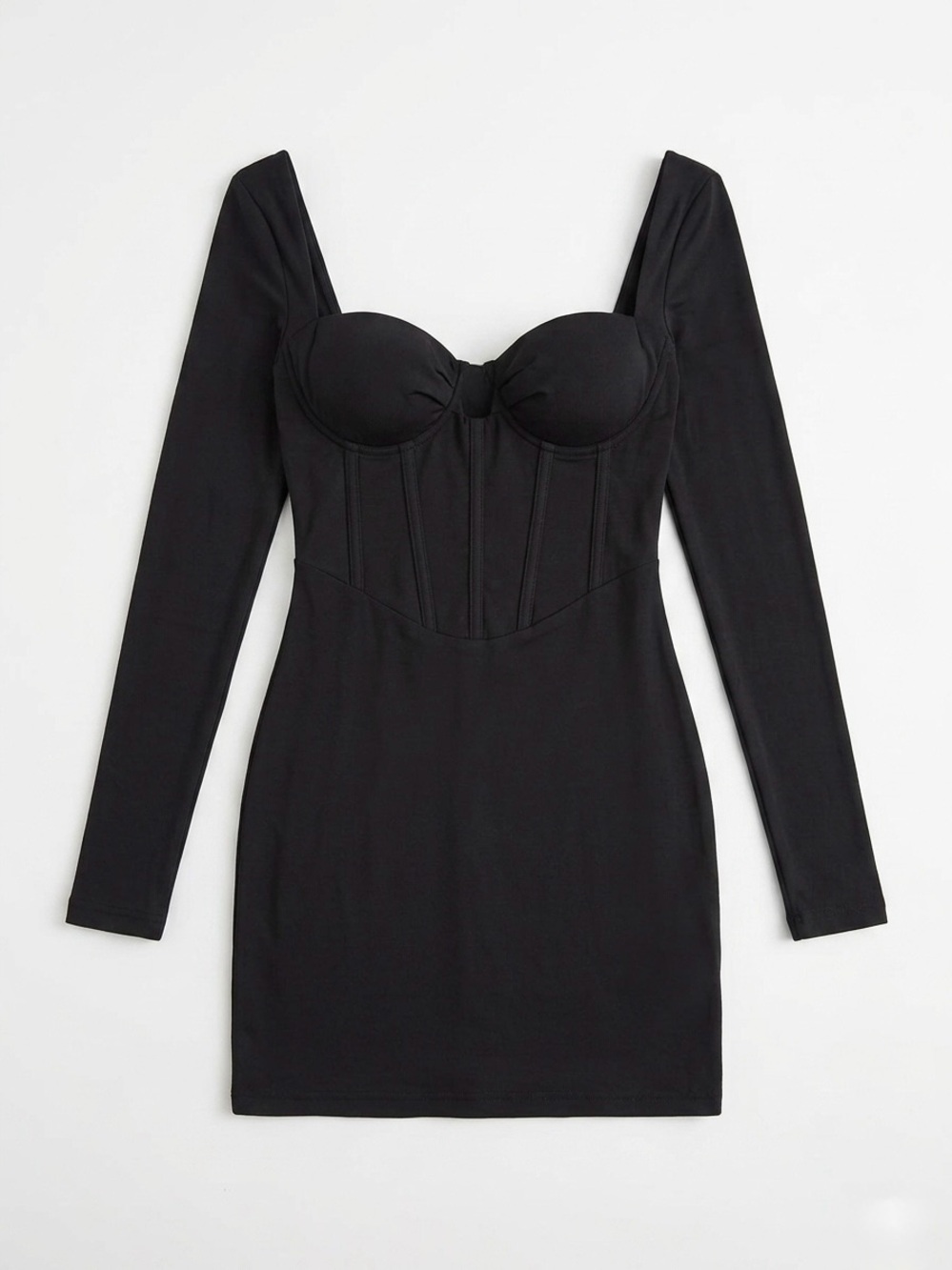 Thats So Fetch Black Long Sleeve Corset Mini Dress Sweetheart Neckline US 4